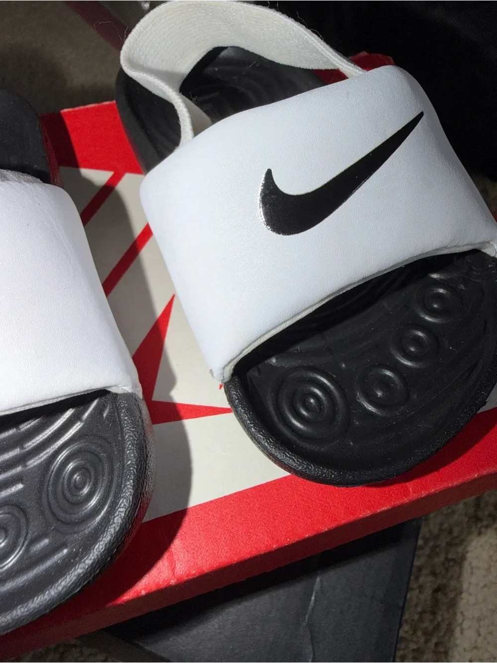 Nike Kids White and Black Slide Sandals